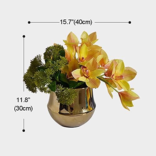 Realistic Artificial Yellow Cymbidium with Golden Ceramic Vase 1