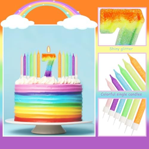 Rainbow Number 7 Birthday Candle Set 13 Pcs