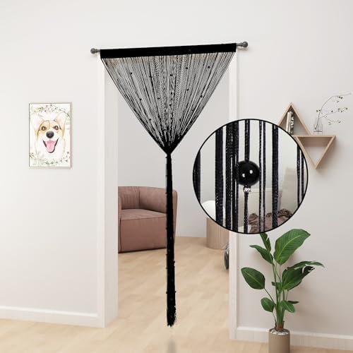 YIIBAII Black Beaded Curtain for Doorway