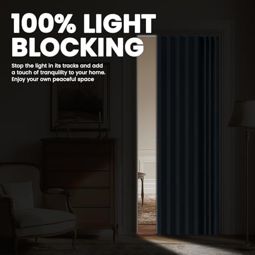 AJAZZ Blackout Accordion Door Curtain - 43W x 79L Blue