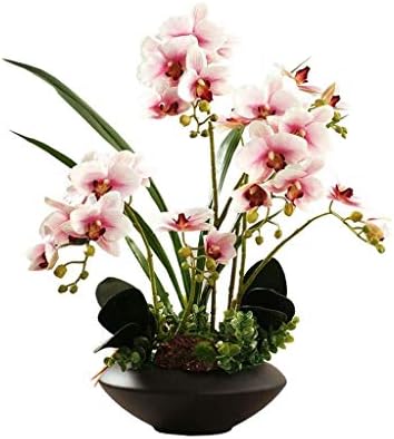 NDRFAWY Artificial Orchid Flower Set with Ceramic Vase