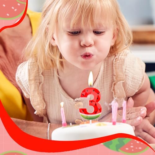 Zolunu 3rd Birthday Watermelon Candle for Summer Party Decorations