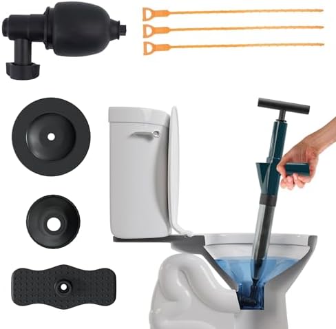 APQ Air Plunger Toilet Unclogger with 4 Nozzles and Non-Slip Handle