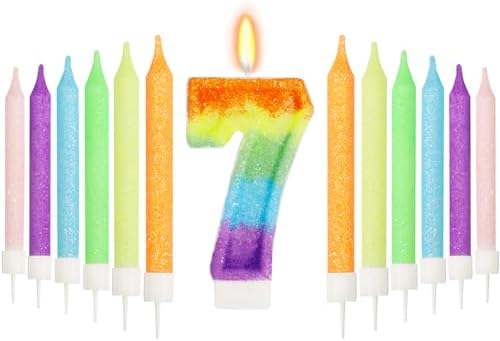 Rainbow Number 7 Birthday Candle Set 13 Pcs