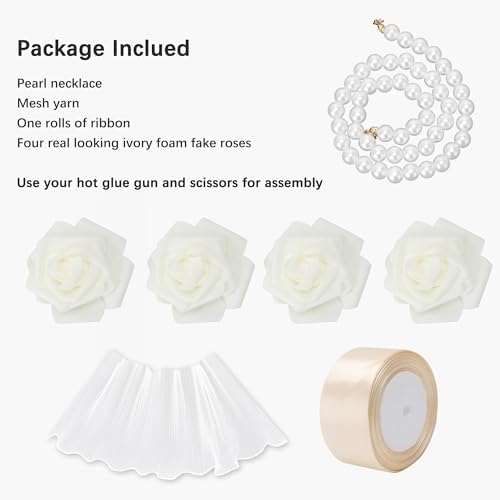 Wedding Broom with Pearl Chain and Roses