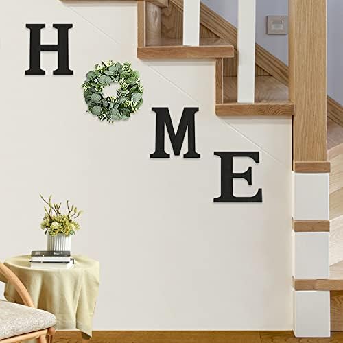 Pinkpum Wood Home Sign with Black Letters and Eucalyptus Wreath