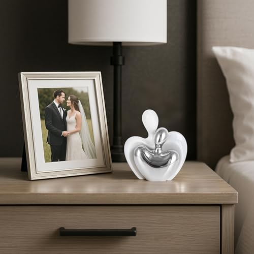 White and Silver Mini Ceramic Couple Sculpture
