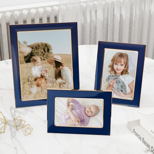 Venusmiles 5x7 Enamel Photo Frame with Gold Metal Edge and Easel