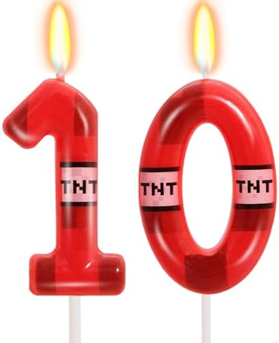 Pixel Themed Number 10 Birthday Candle for Boys Girls 1