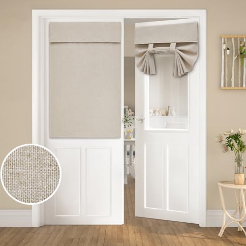 HOMEIDEAS Natural Linen French Door Curtains 1 Panel - W26 x L40 Inch