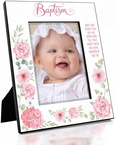 KATE POSH Baptism Frame for Girl - Pink Flowers 5x7 Vertical
