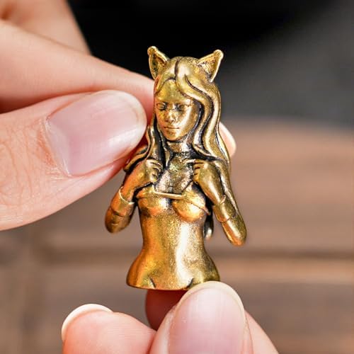 CHOVY Vintage Brass Cat-Eared Girl Statue