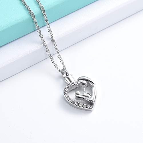 Shajwo Cremation Jewelry Baby in Mom Arms Heart Urn Necklace