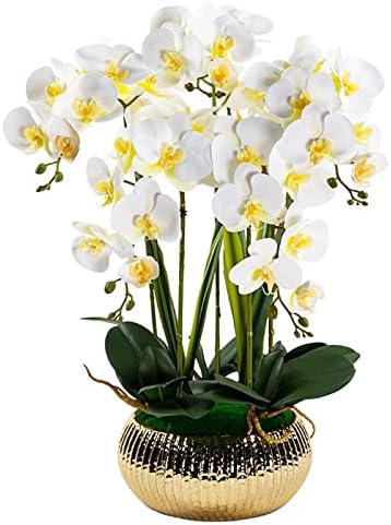 Artificial Orchid Flowers with Ceramic Vase for Home Decor