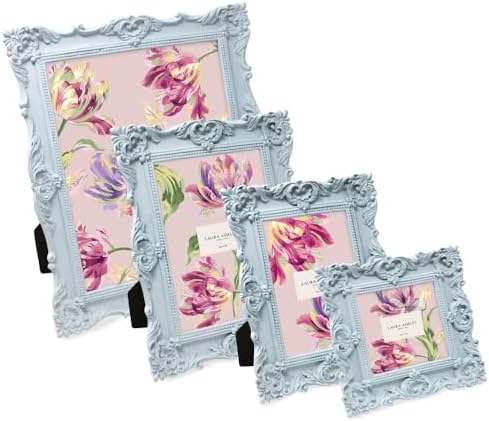 Laura Ashley 4x6 Powder Blue Ornate Resin Picture Frame with Easel Hook