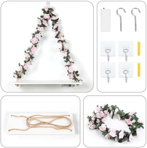 EXIN DECHEN Floating Shelves with Light and Plants Set of 2