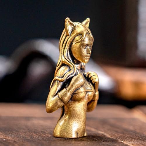 CHOVY Vintage Brass Cat-Eared Girl Statue