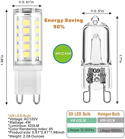 ATA 6 Pack G9 LED Bulbs 4W 6000K Halogen Replacement