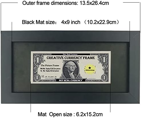 Creative Wooden Dollar Bill Frames 4x9 Black with Matting