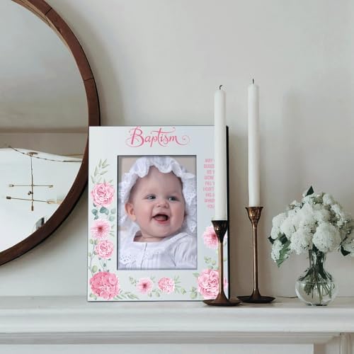 KATE POSH Baptism Frame for Girl - Pink Flowers 5x7 Vertical