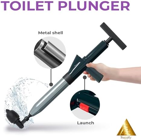 APQ Air Plunger Toilet Unclogger with 4 Nozzles and Non-Slip Handle