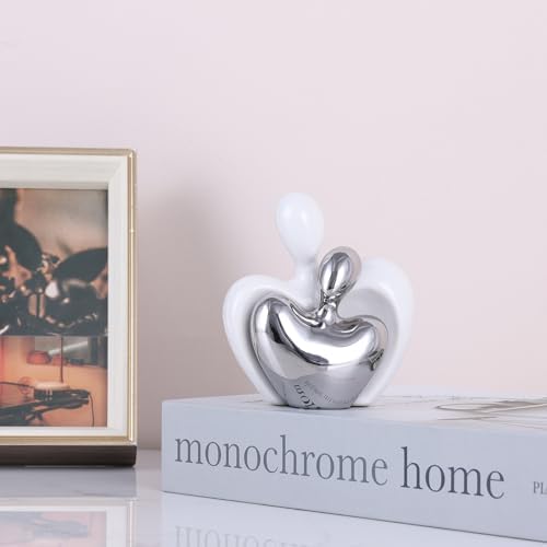 White and Silver Mini Ceramic Couple Sculpture