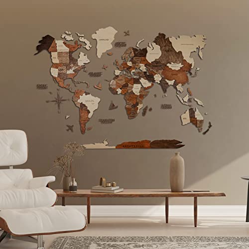 Awesometik 3D Wood Map Wall Art Large Decor