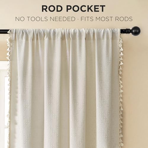 Joydeco Beige Boho Curtains 2 Panels 84 Inch Length