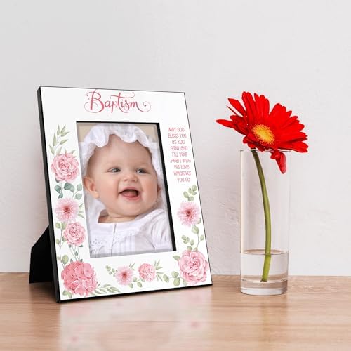 KATE POSH Baptism Frame for Girl - Pink Flowers 5x7 Vertical