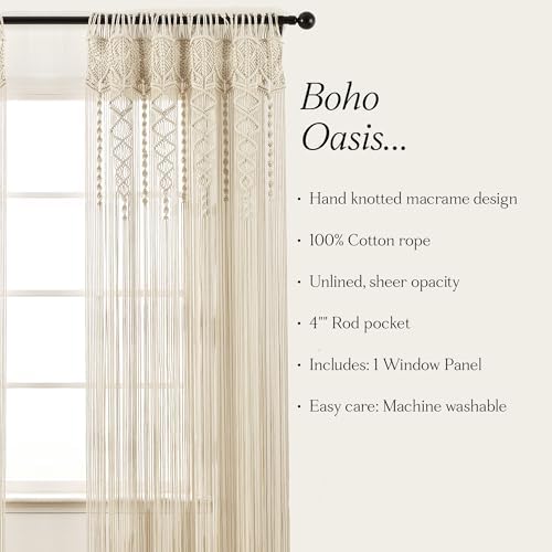 Lush Decor Boho Macrame Cotton Curtain Panel