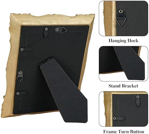 Hiwhy 8x10 Inch Golden Ornate Resin Photo Frame with Easel Wall Hook
