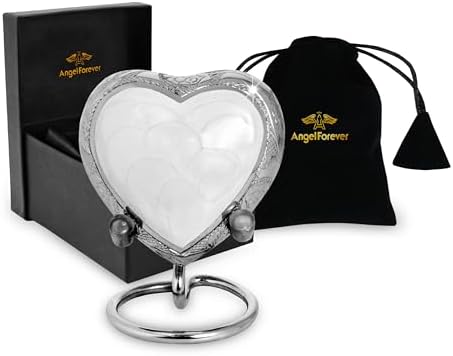 Brass Heart Urn for Ashes - Small Keepsake Urn White