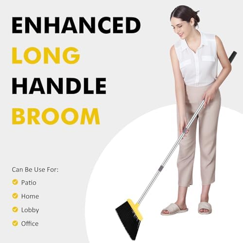 NACENA 4 Pack Heavy Duty Angle Broom with 56 Inch Handle