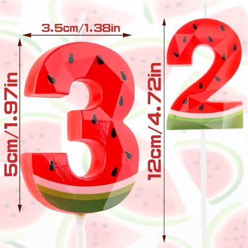 Zolunu 3rd Birthday Watermelon Candle for Summer Party Decorations