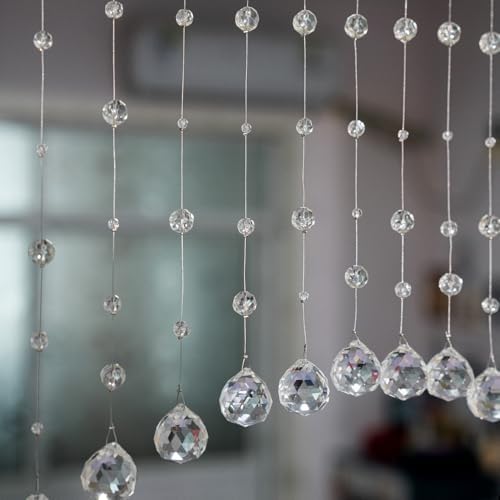 20 Strings Crystal Beaded Curtain for Doorway Clear Durable