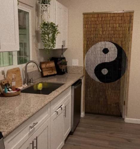Ying Yang Wood Beaded Curtain - 90 Strands - 80 in