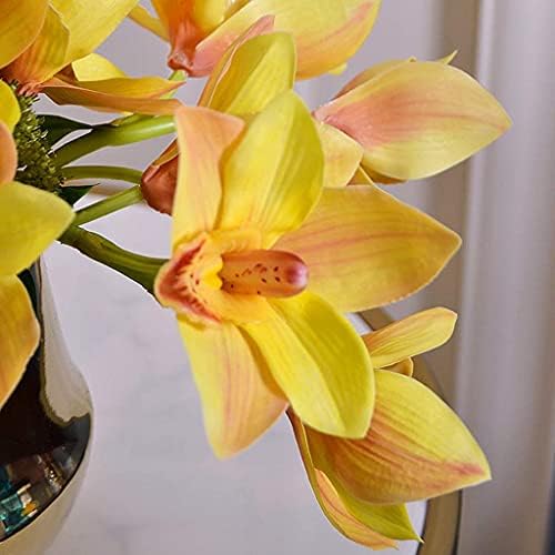 Realistic Artificial Yellow Cymbidium with Golden Ceramic Vase 1
