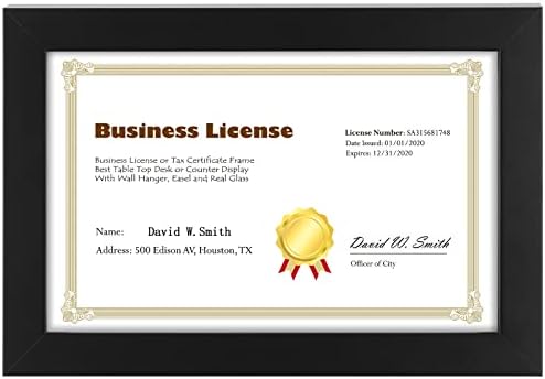 Golden State Art 55x85 Business License Frame Black Solid Wood with Tempered Glass