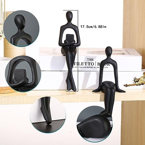 CYYKDA Bookshelf Decor Set of 4 Black Thinker Statues