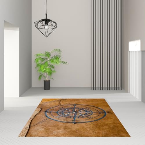Retro Nostalgic Compass Brown Area Rug 3x5ft