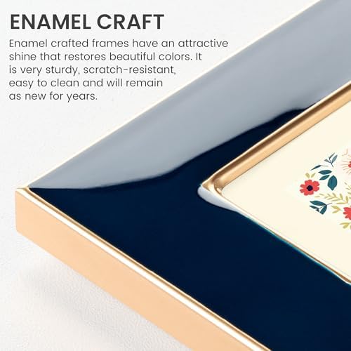 Venusmiles 5x7 Enamel Photo Frame with Gold Metal Edge and Easel