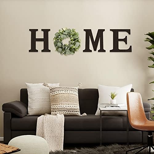 Pinkpum Wood Home Sign with Black Letters and Eucalyptus Wreath