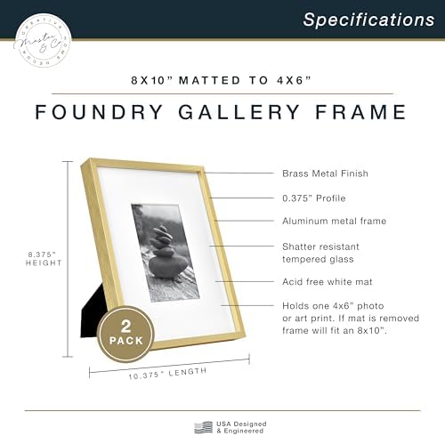 MCS Foundry Metal 8x10 Picture Frame Brass 2-Pack