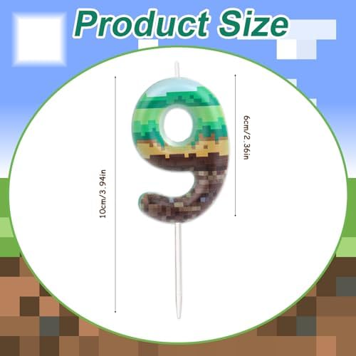 Pixel Birthday Candle Green 9 Number Pixel Cake Toppers for Parties