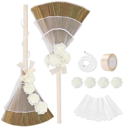 Wedding Broom with Pearl Chain and Roses