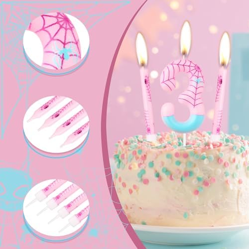 iNINGER Pink Spider Birthday Candles Set