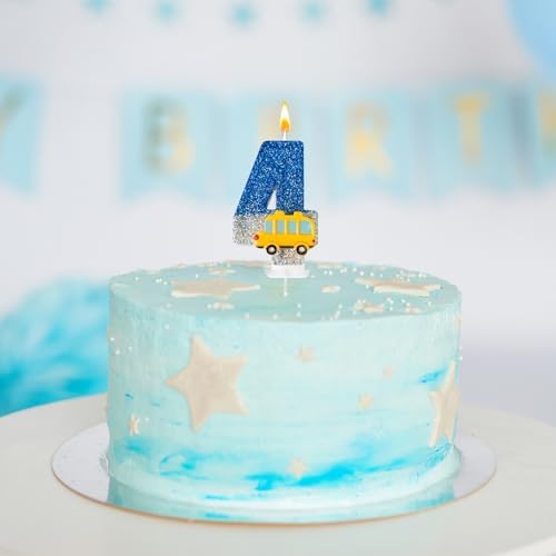 4th Birthday Number 04 Candles in Blue and Silver
