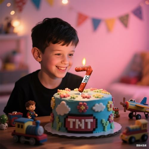 TNT Pixel Number 3 Birthday Candles Cake Topper