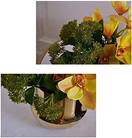 Realistic Artificial Yellow Cymbidium with Golden Ceramic Vase 1