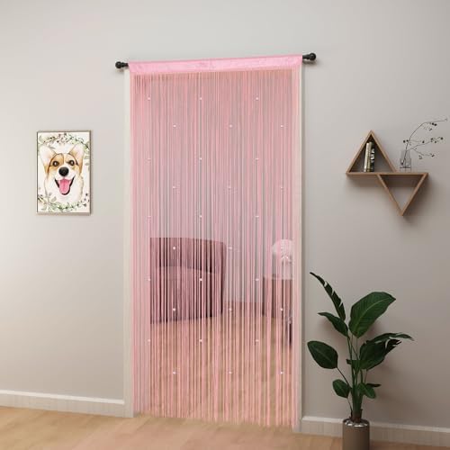 YIIBAII Pink Beaded Curtain 39x79 Inches for Doorways